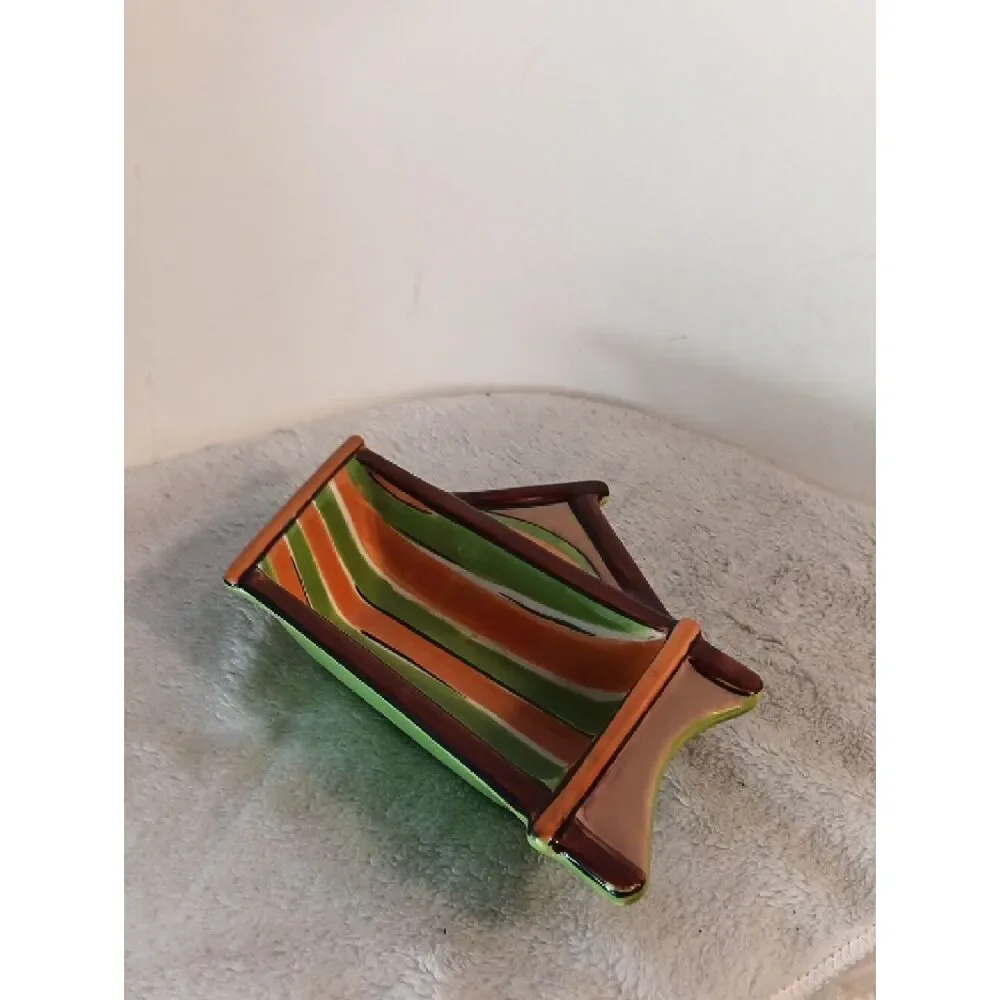 CLAY ART Green Glazed Ceramic Beachy Snack Tray / Trinket Dish